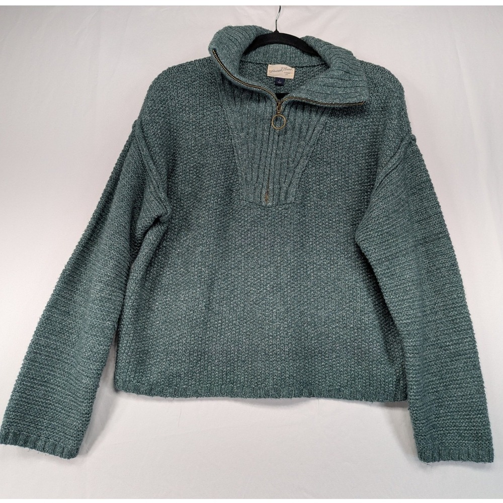 Universal Thread Mens Teal Blue‎ Textured Popcorn Knit Quarter Zip Sweater Large